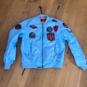 Baby Blue top gun Bomber Jacket with Patches XXL